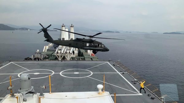 A recent deck landing practice was done on the USNS Dahl. (Photo: Stars and Stripes)